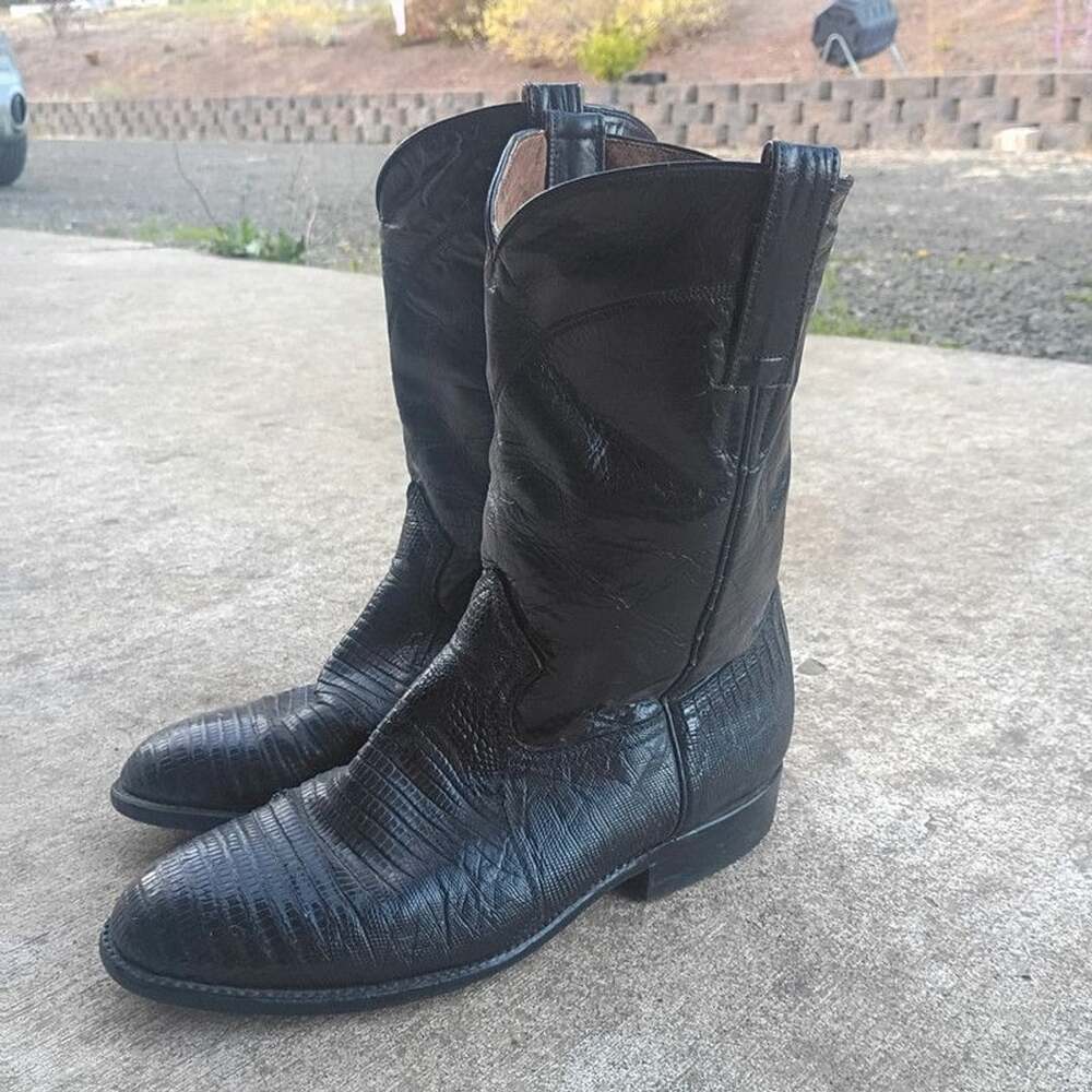 vintage La Nacional black Teju lizard roper boots